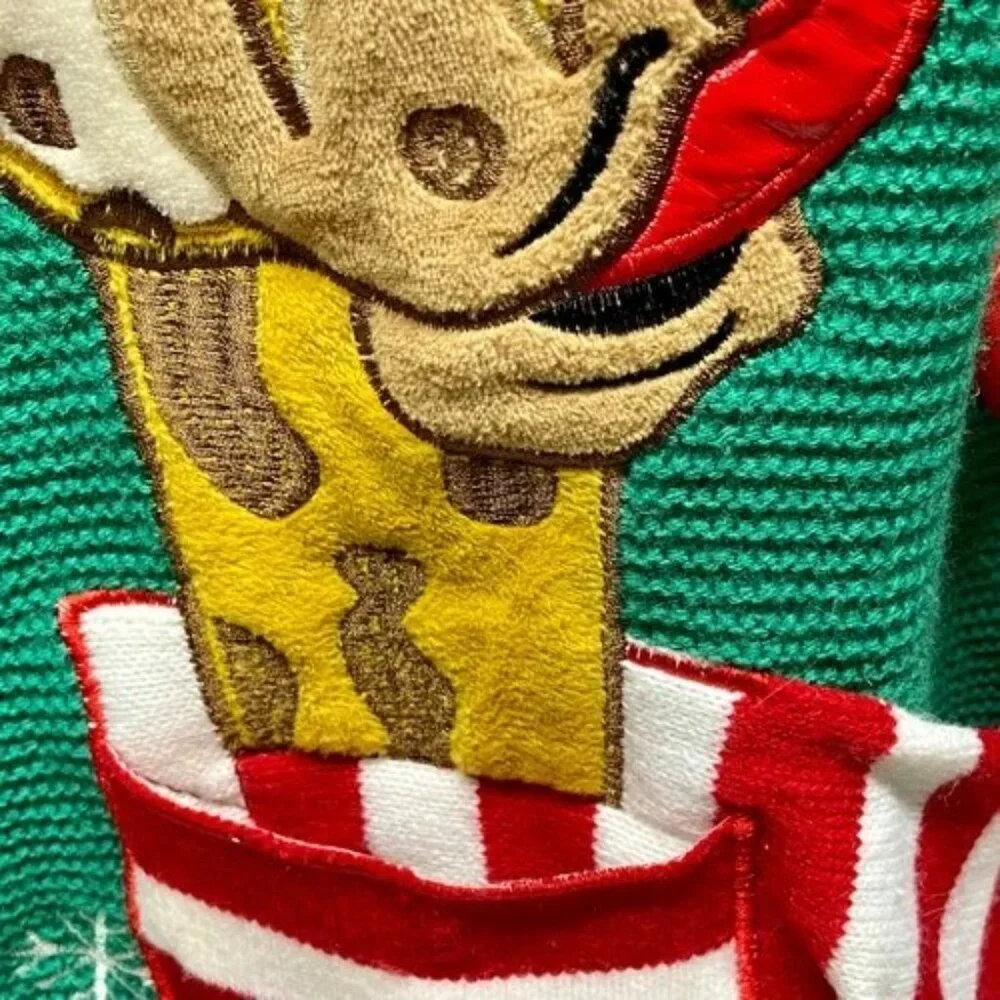 33 Degrees Christmas Sweater Men's XL Multicolor + Giraffe Scarf Beverage Pocket